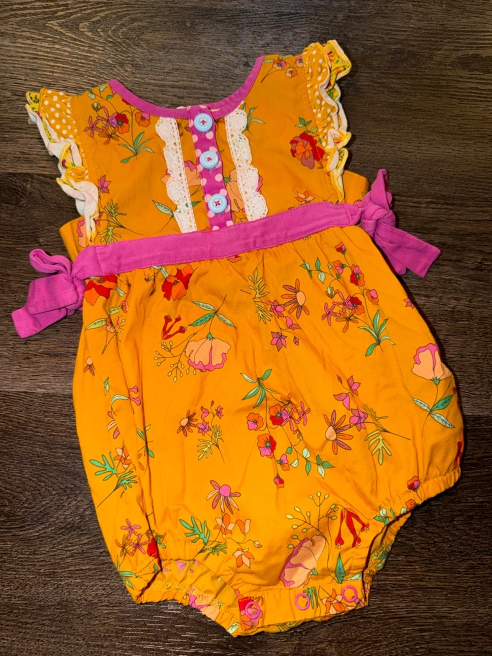 18/24 Matilda Jane Orange Floral bubble with Pink Trim